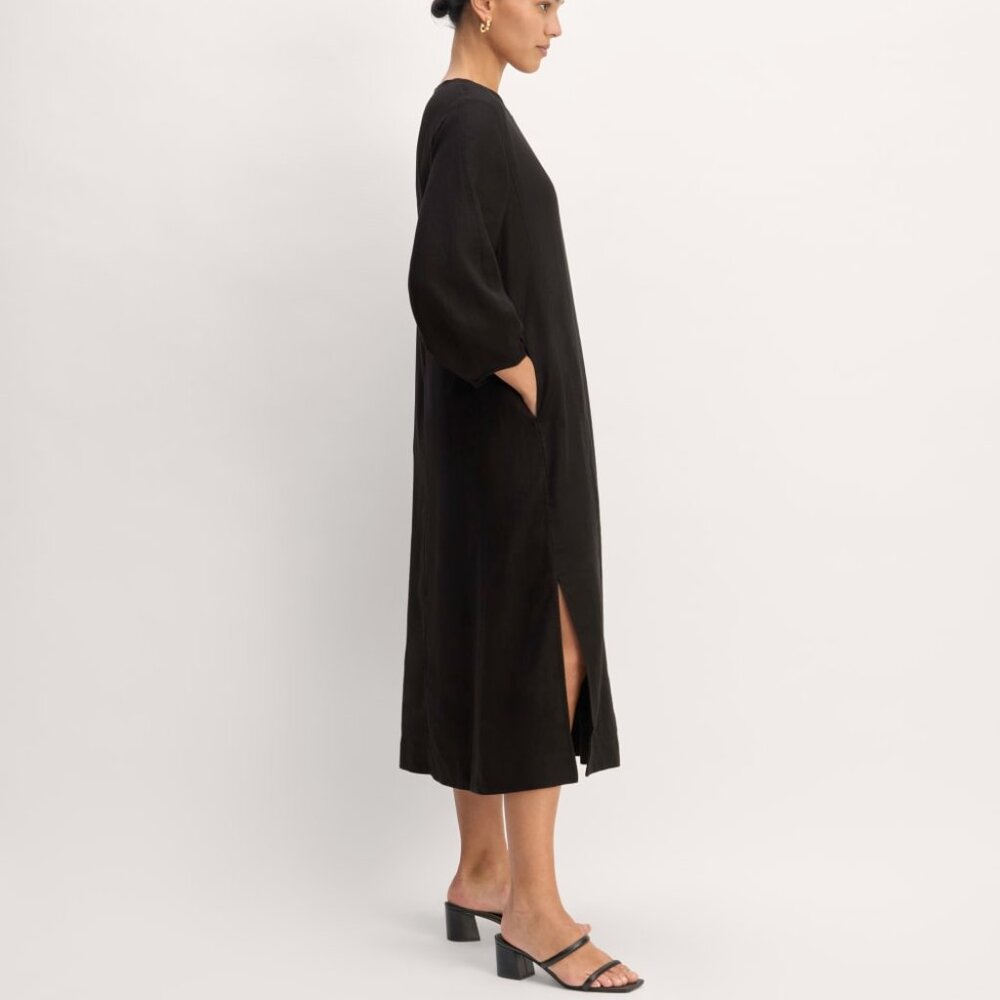 Everlane Women's Linen A-Line Midi Dress in Black, Size 10